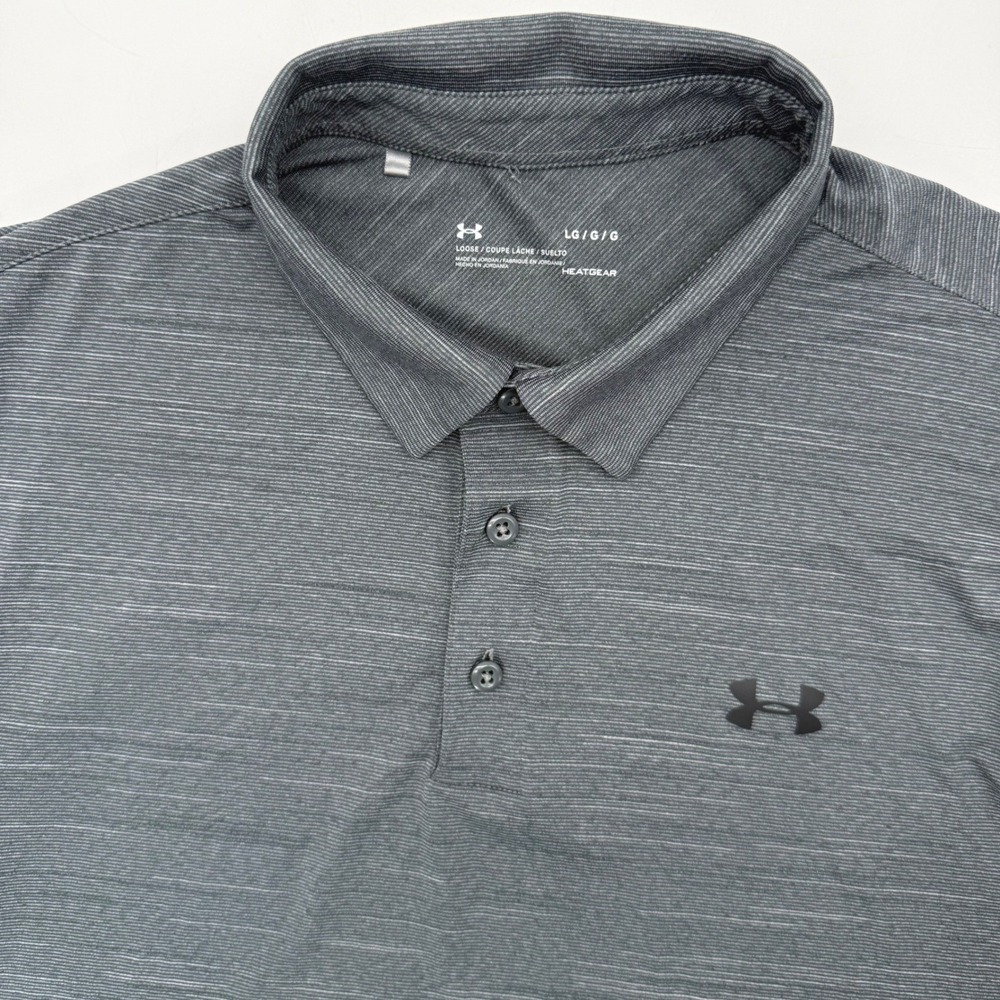 Under Armour Polo Shirt Men Large Gray HeatGear Loose Fit Space Dye Short Sleeve